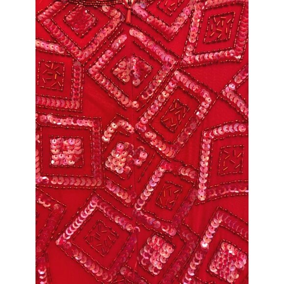 Joan Leslie Evenings Red Sequin Silk Cocktail Party Holidays Dress Size 6 - Picture 4 of 11